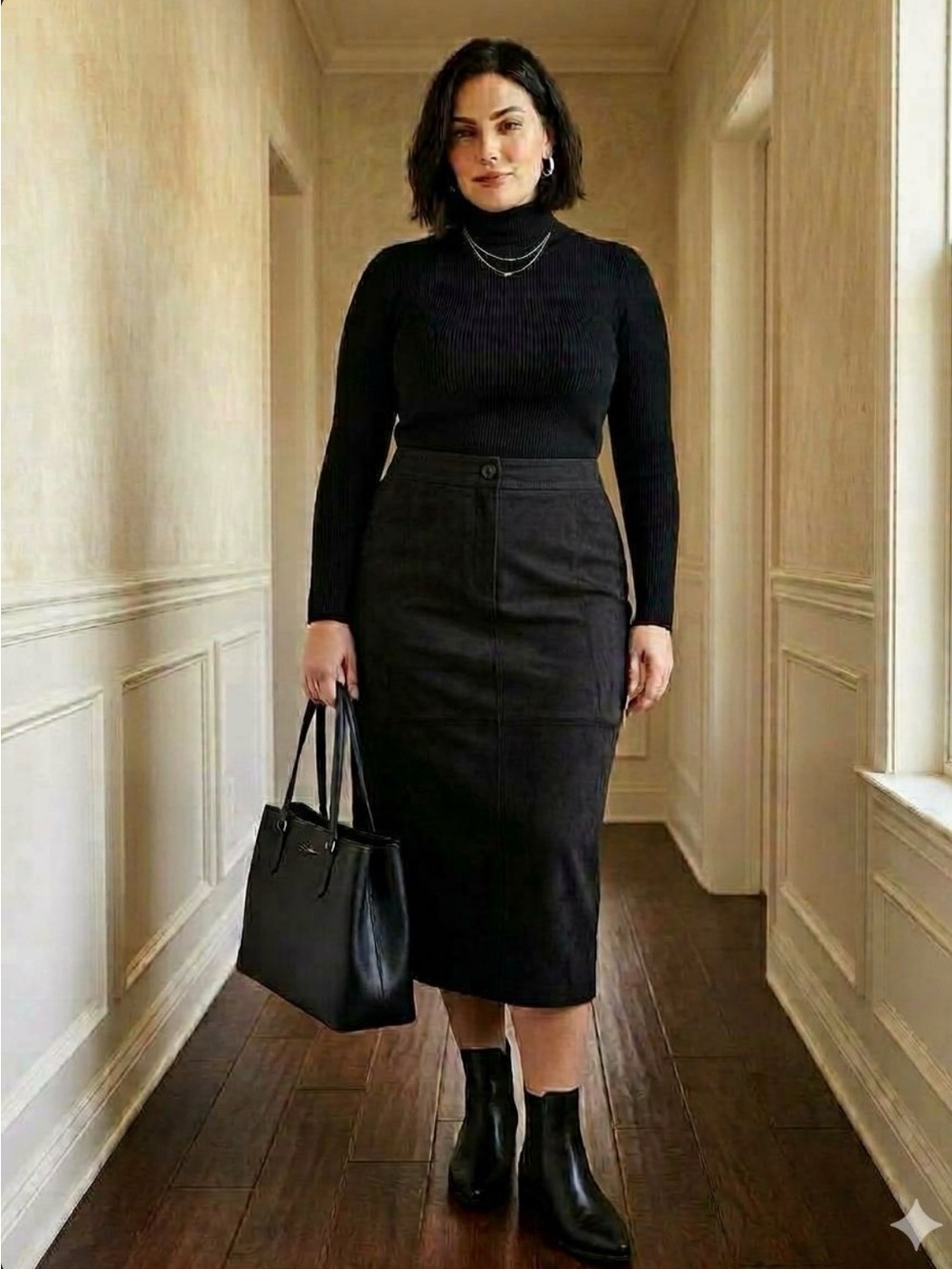 Vintage Norton McNaughton Black Suede Maxi Column Skirt 90s Minimalist Size 18
